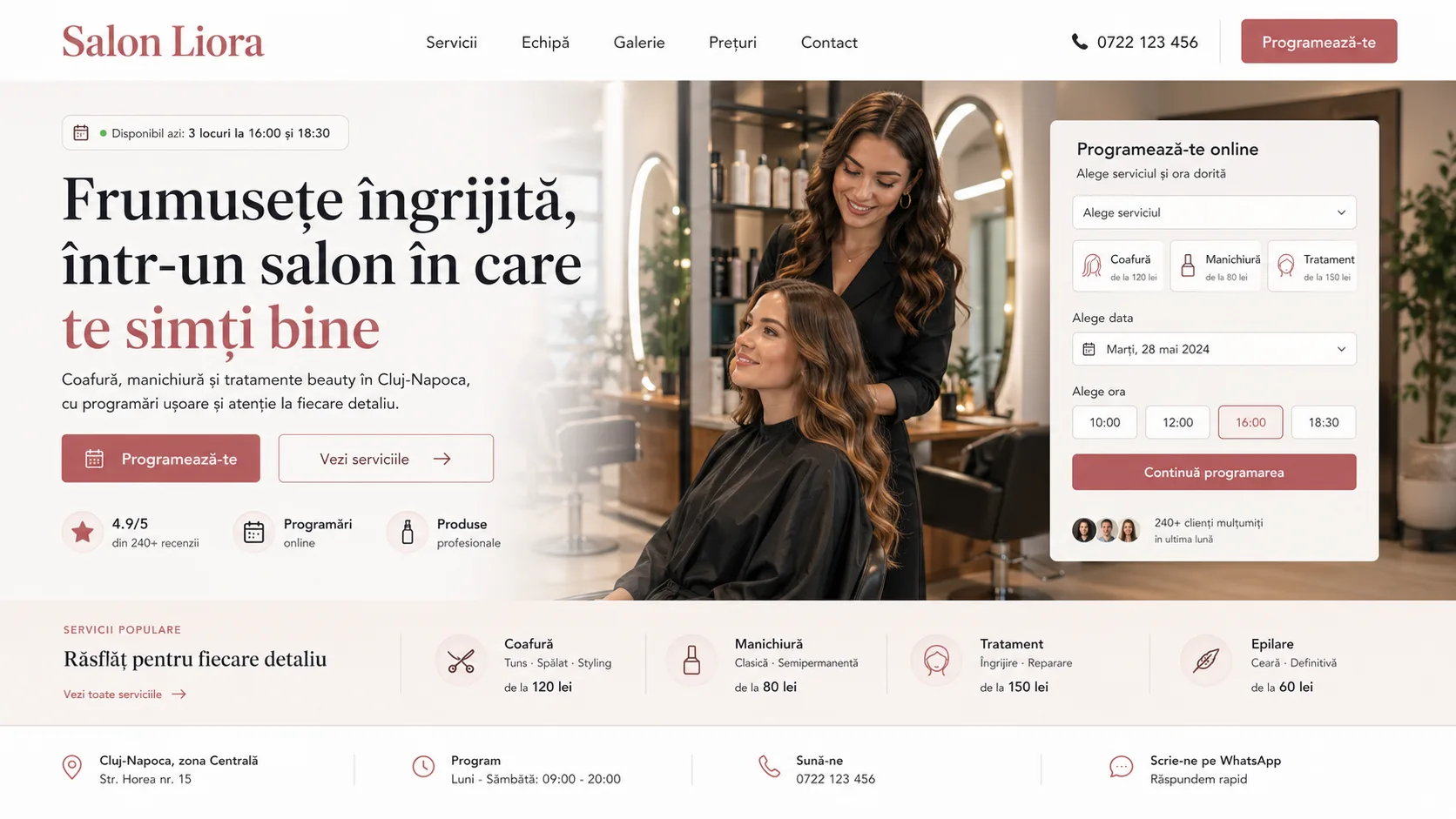 Beauty salon website design - service dashboard