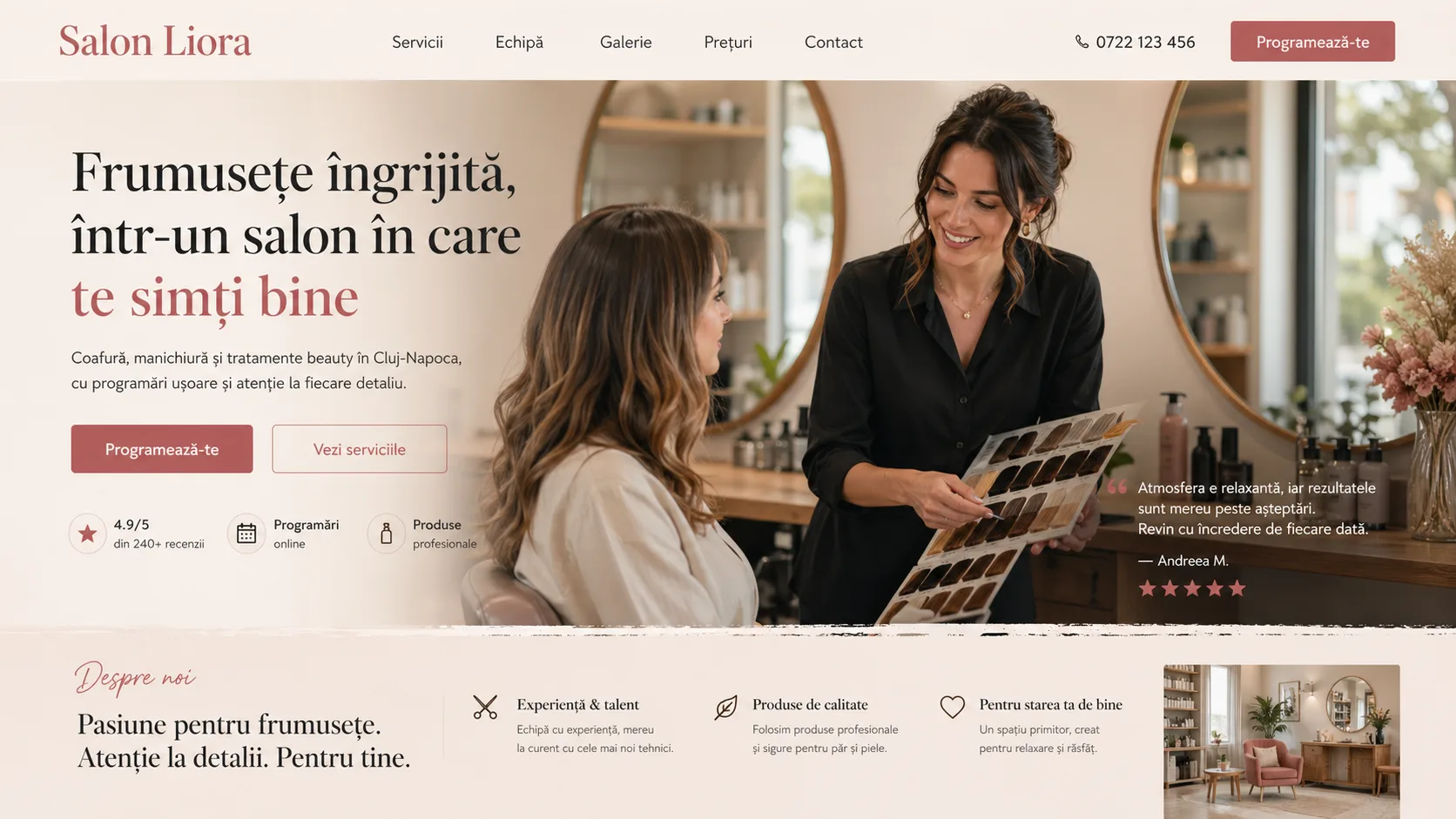 Beauty salon website design - boutique story