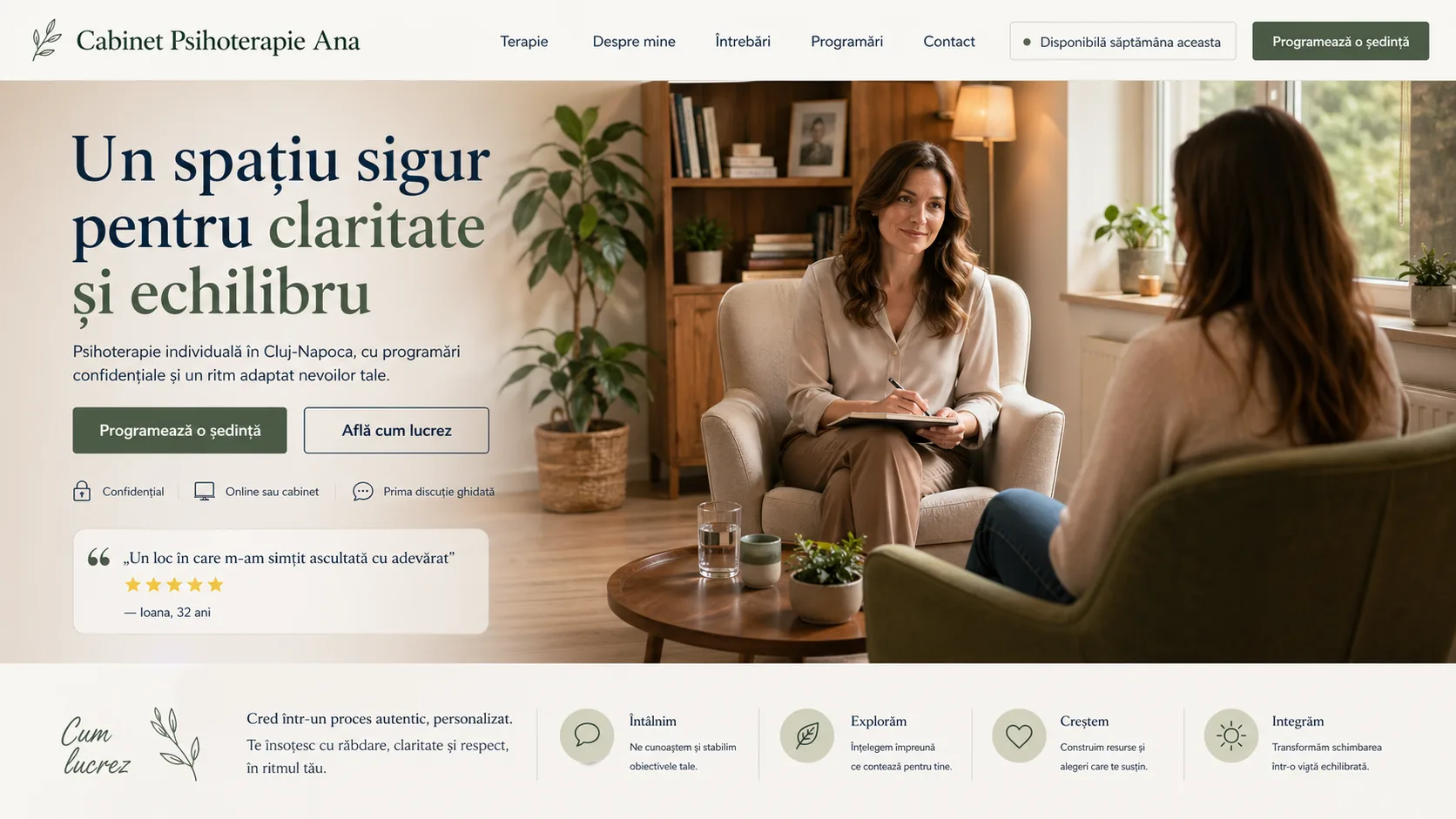 Psychotherapy website design - boutique story