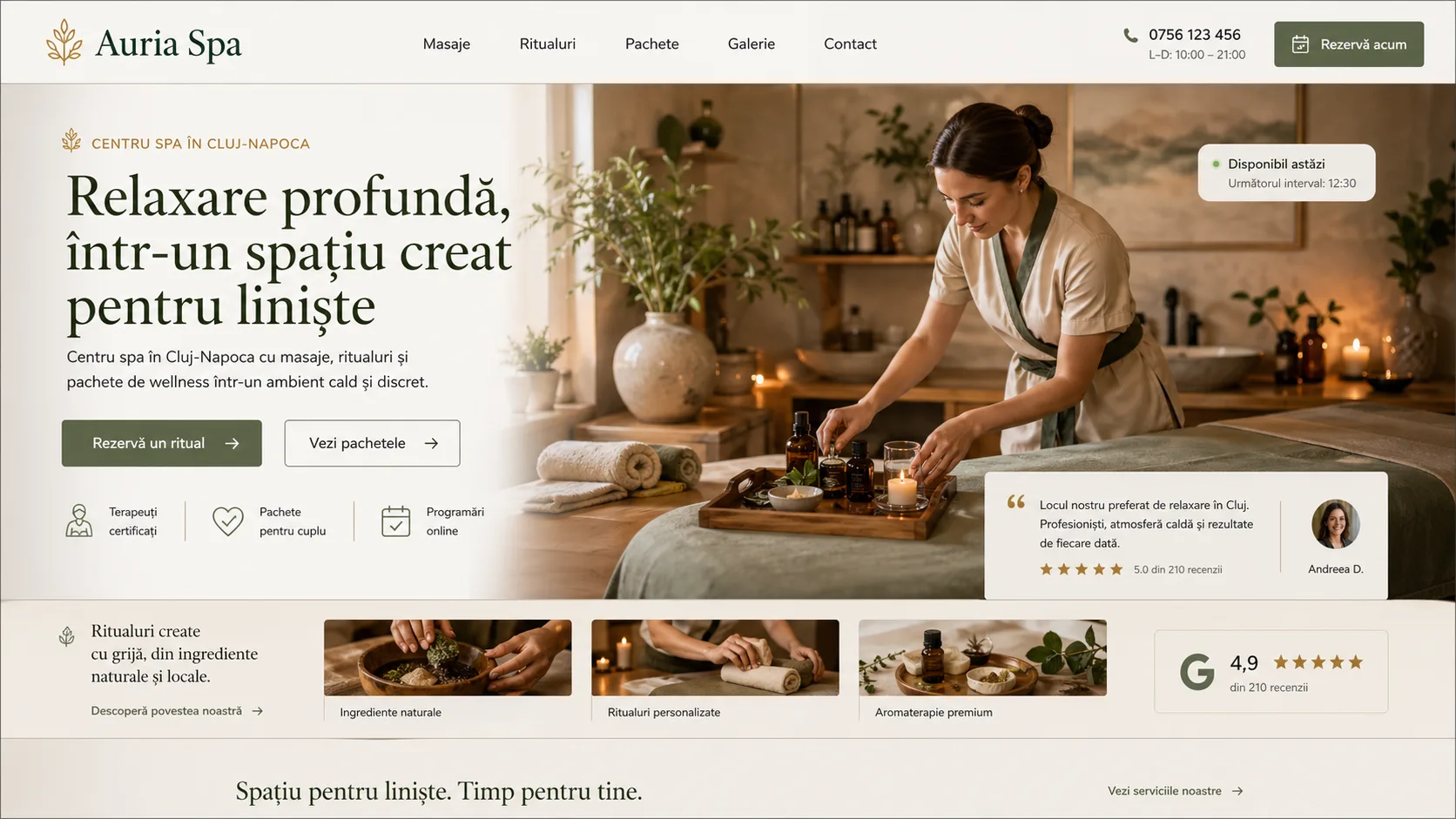 Spa center website design - boutique story