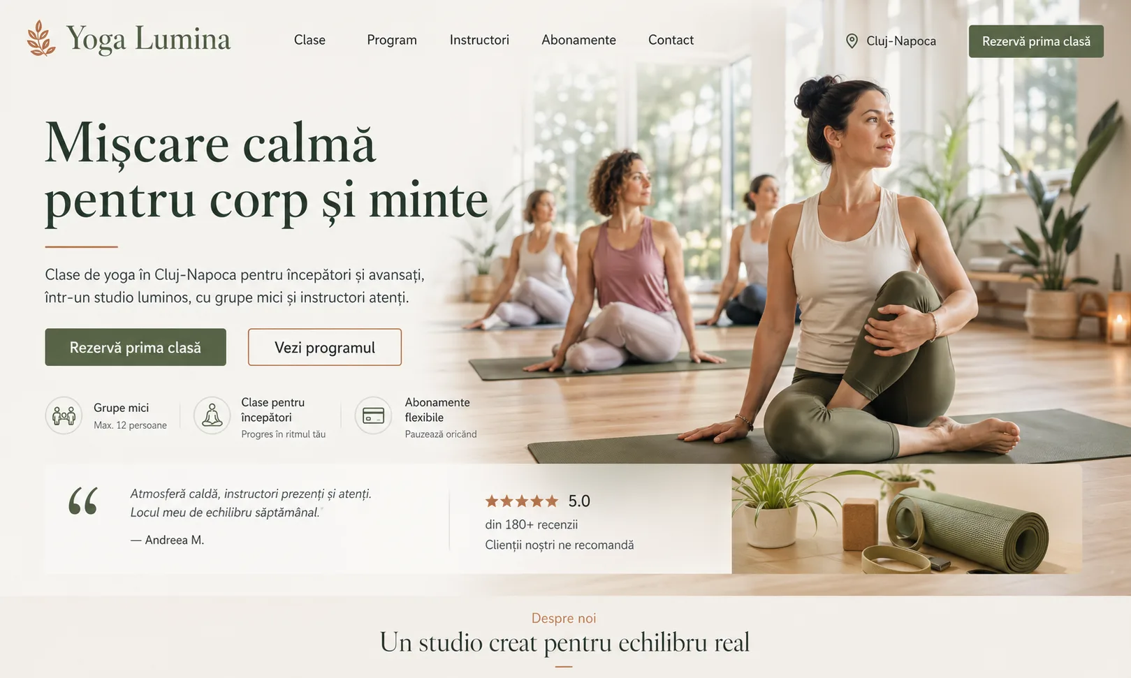 Yoga studio website design - boutique story